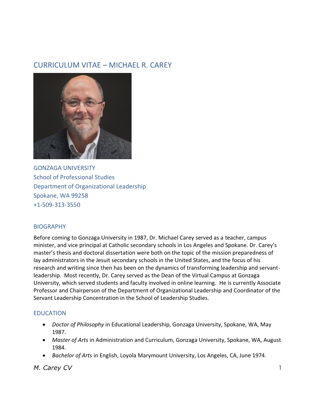 Curriculum Vitae – Michael R. Carey