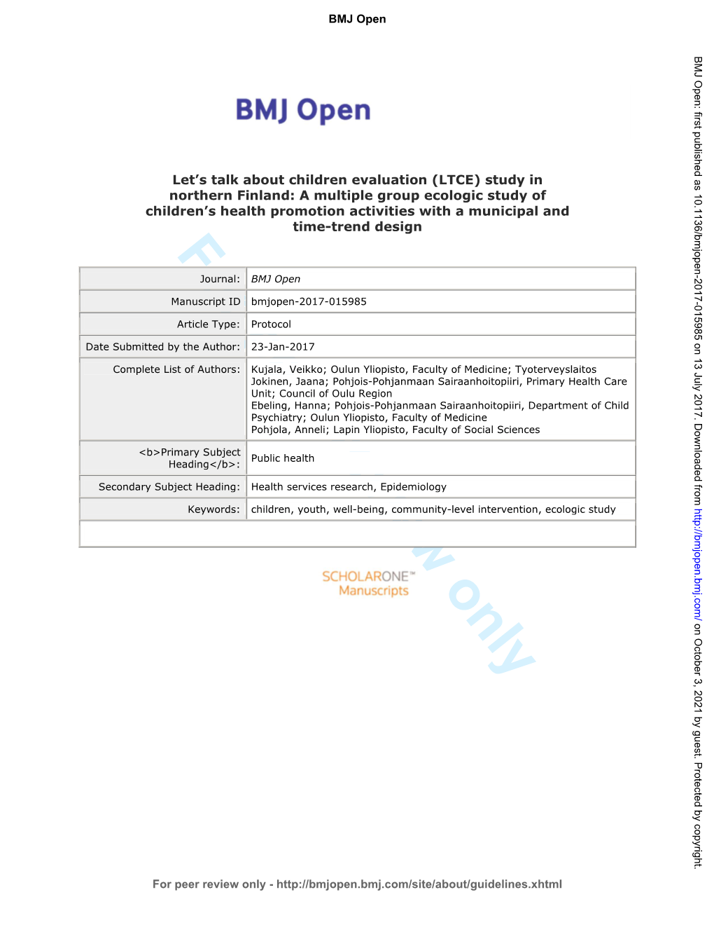 For Peer Review Only Journal: BMJ Open