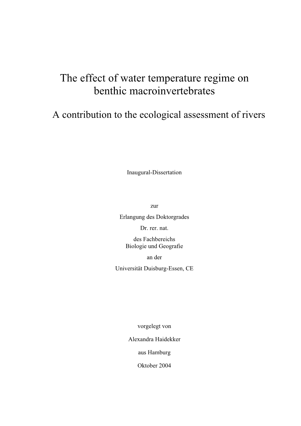 The Effect of Water Temperature Regime on Benthic Macroinvertebrates