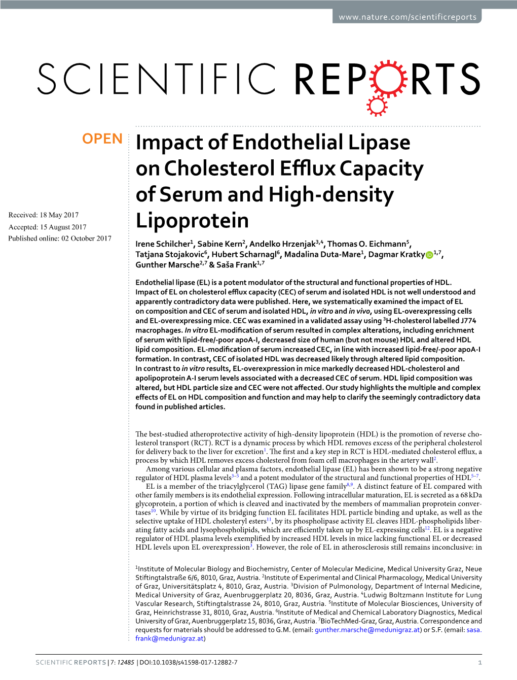 Impact of Endothelial Lipase on Cholesterol Efflux Capacity Of