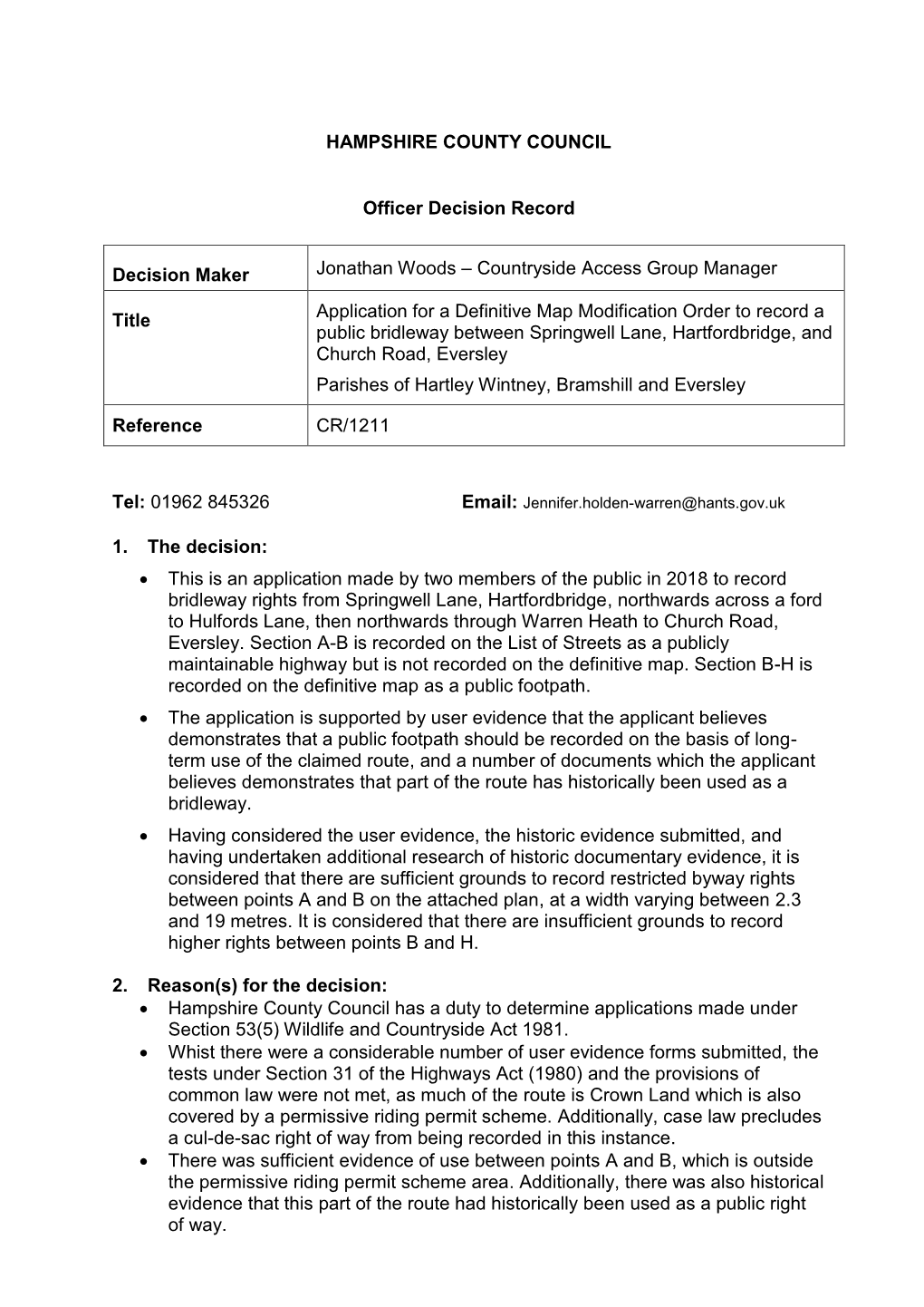 Application for a Map Modification Order to Record a Restricted Byway