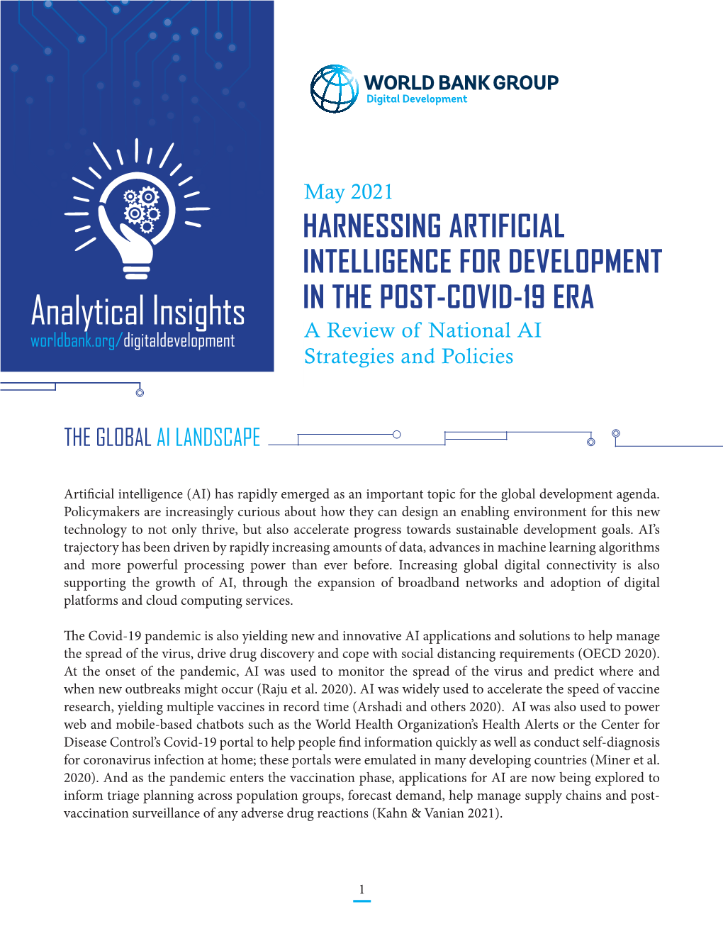 Analytical Insights in the POST-COVID-19 ERA Worldbank.Org/Digitaldevelopment a Review of National AI Strategies and Policies