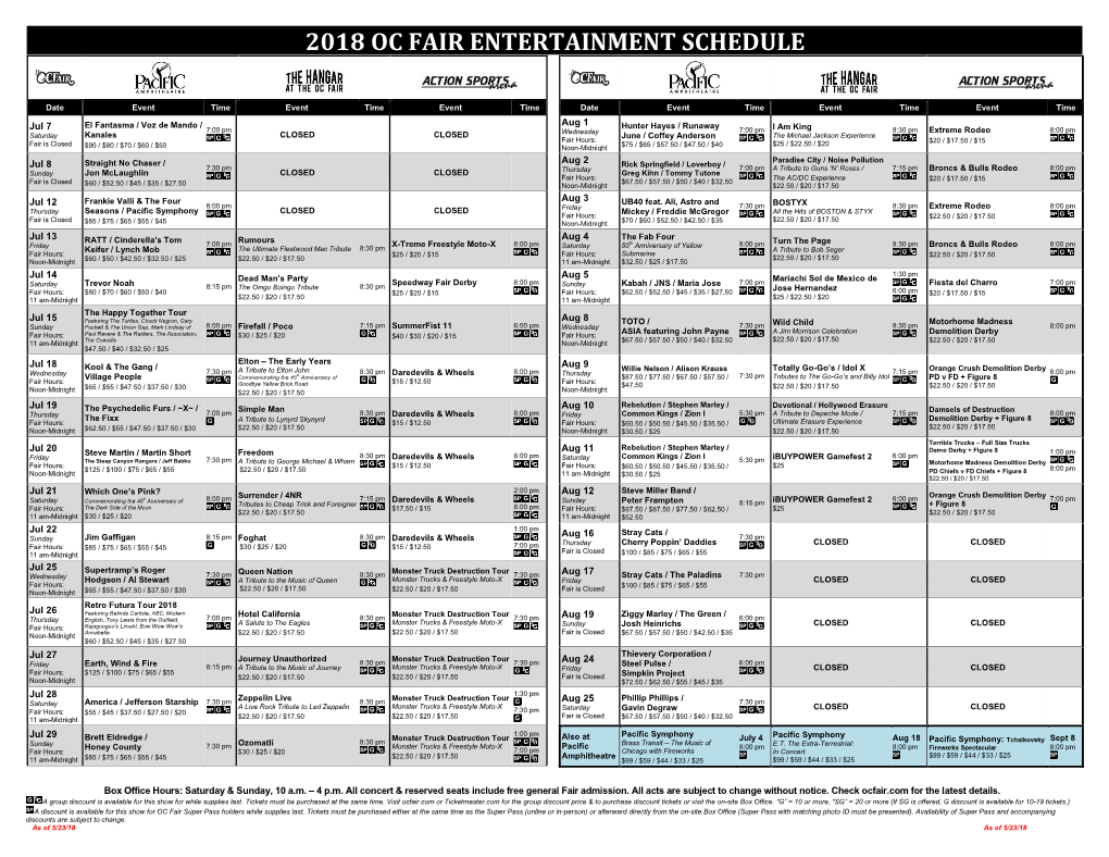 2018 Oc Fair Entertainment Schedule