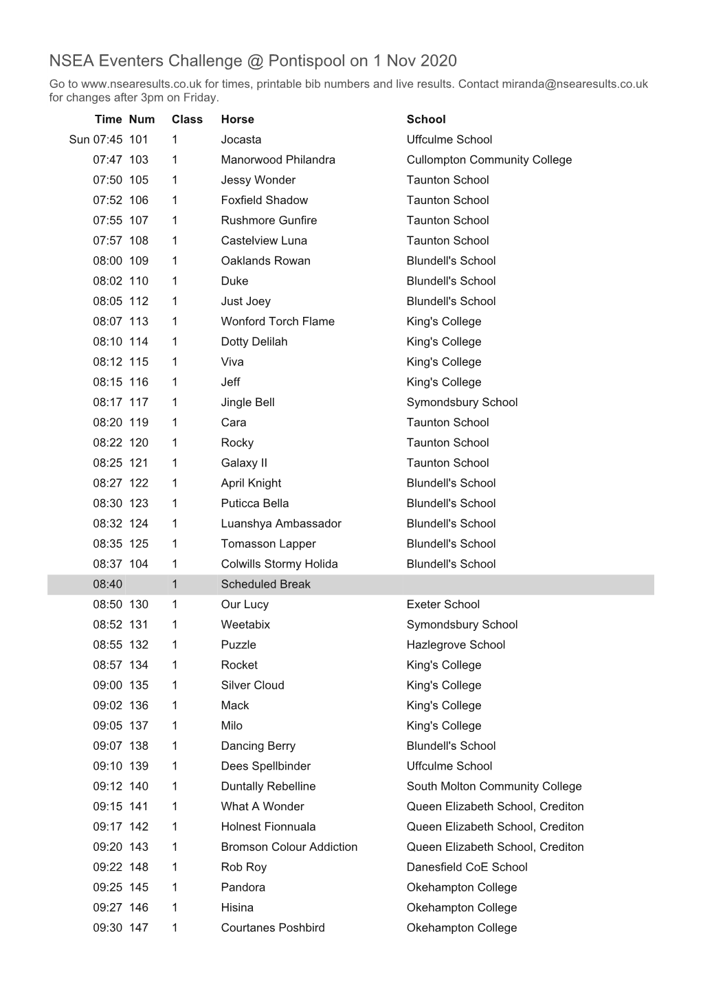 Running Order