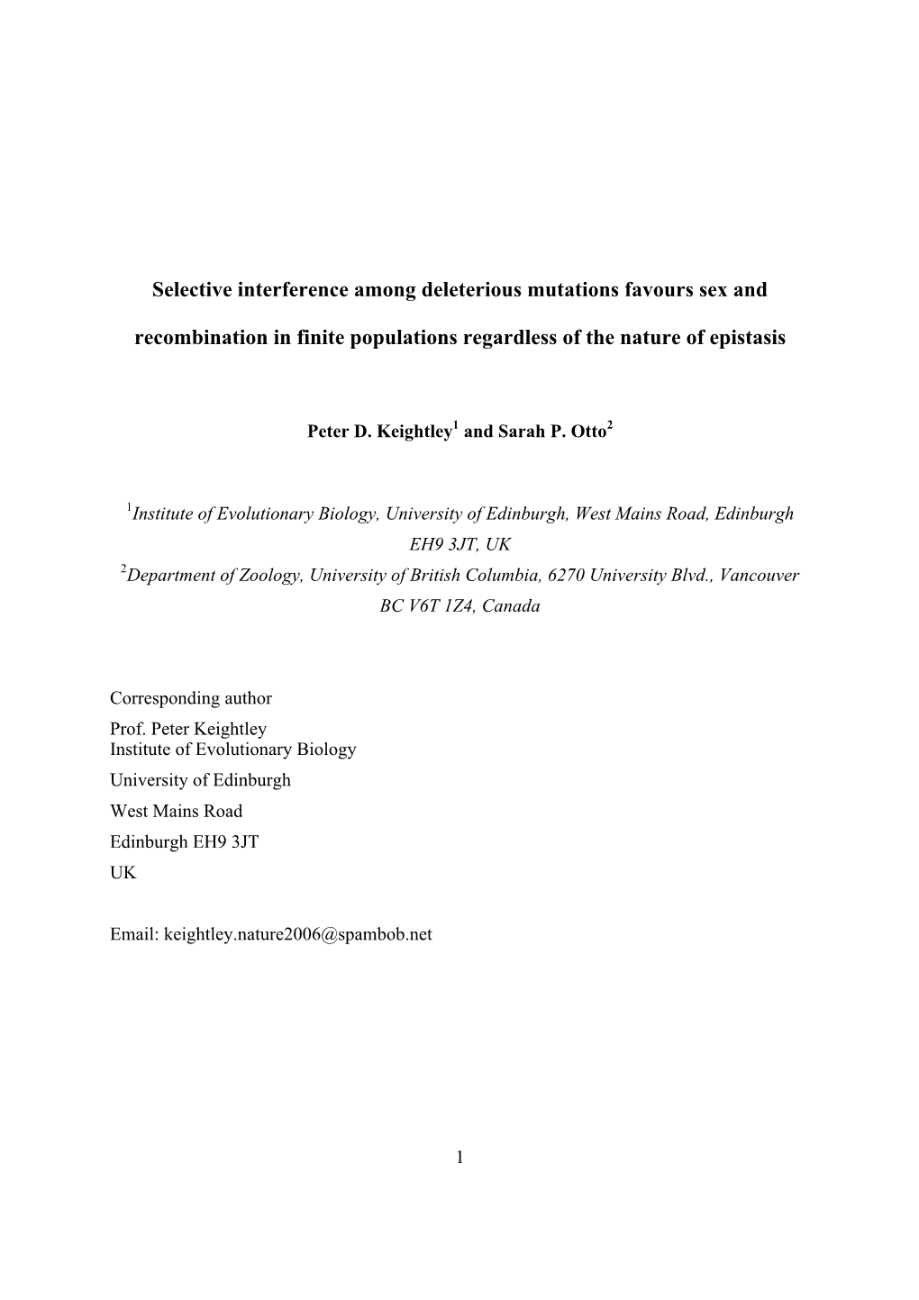 Selective Interference Among Deleterious Mutations Favours Sex And