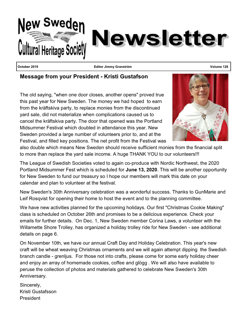 Message from Your President - Kristi Gustafson