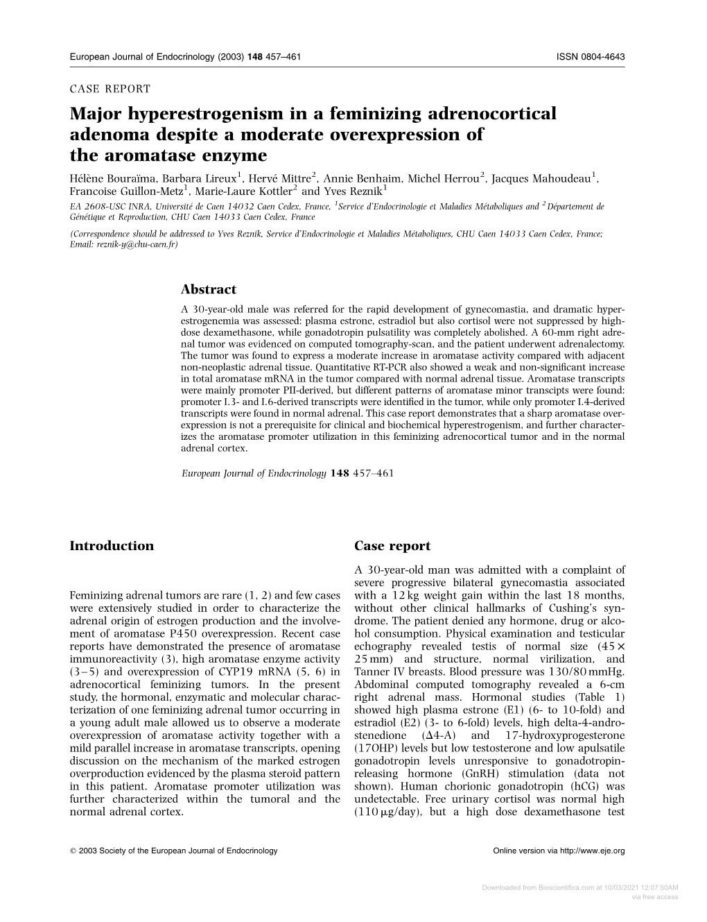 Major Hyperestrogenism in a Feminizing Adrenocortical Adenoma Despite a Moderate Overexpression of the Aromatase Enzyme