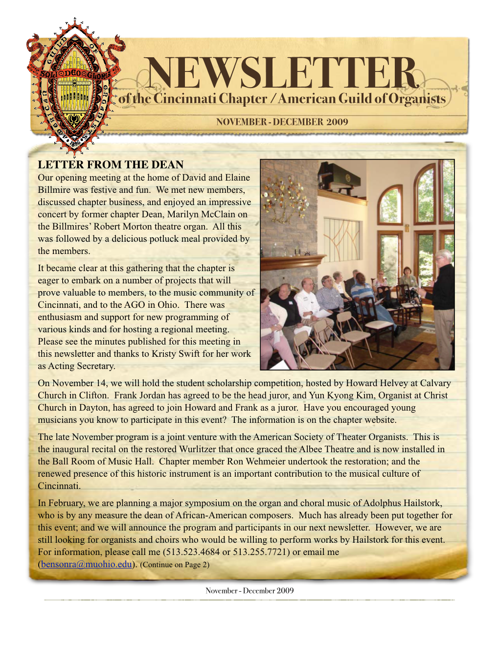 NEWSLETTER of the Cincinnati Chapter /American Guild of Organists