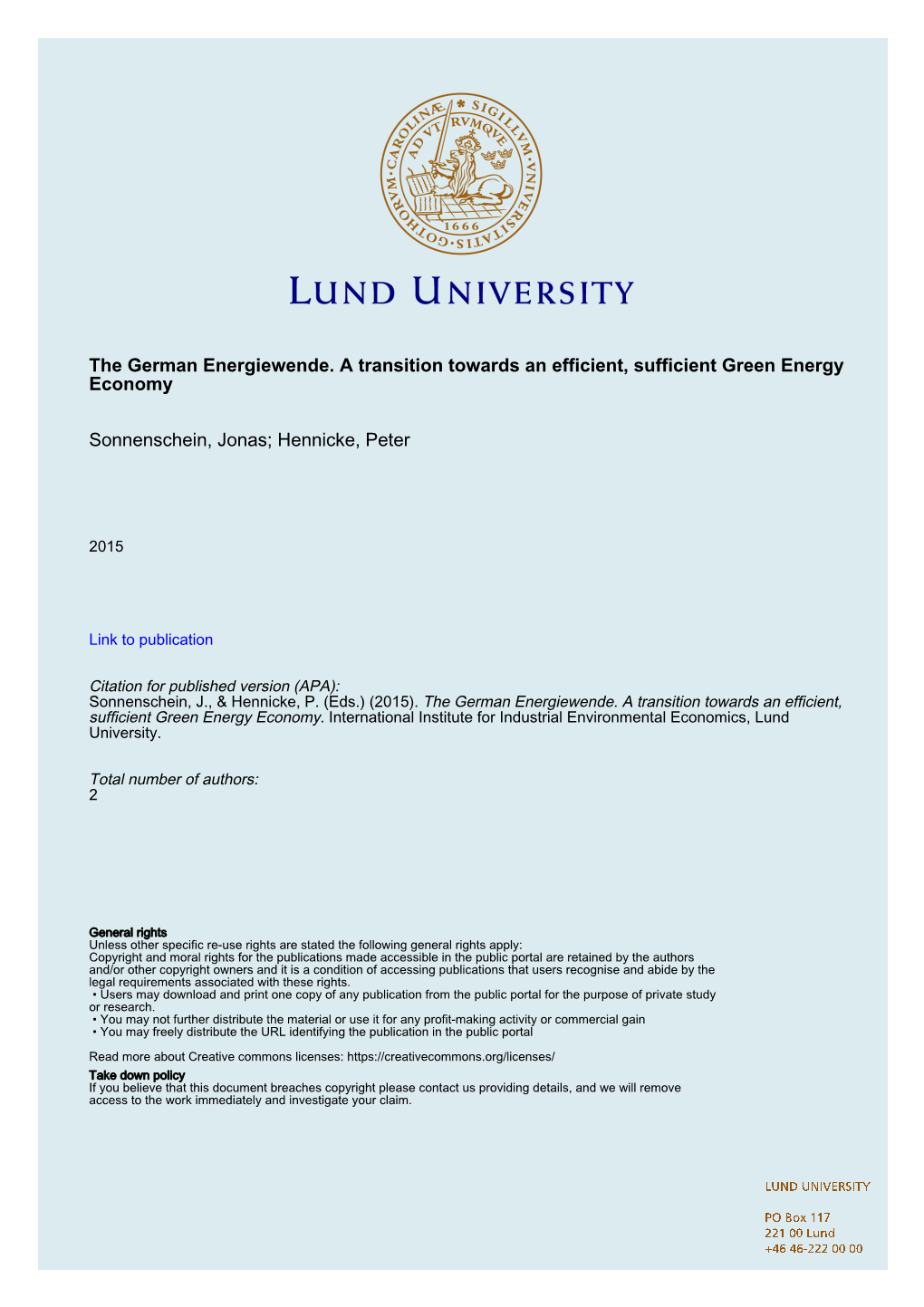 The German Energiewende. a Transition Towards an Efficient, Sufficient Green Energy Economy