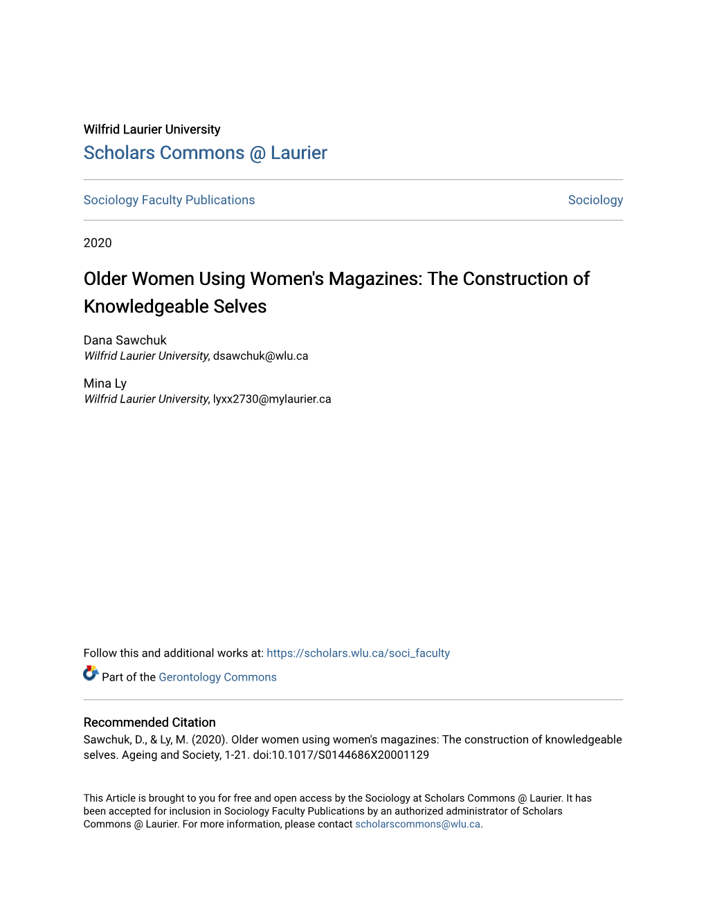 Older Women Using Women's Magazines: the Construction of Knowledgeable Selves