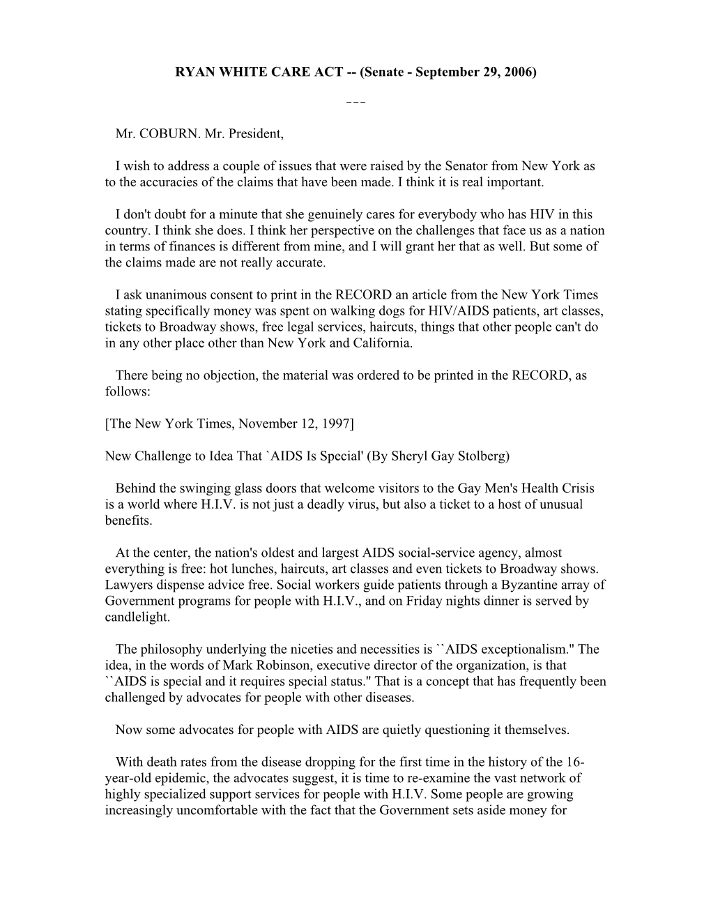 RYAN WHITE CARE ACT -- (Senate - September 29, 2006)