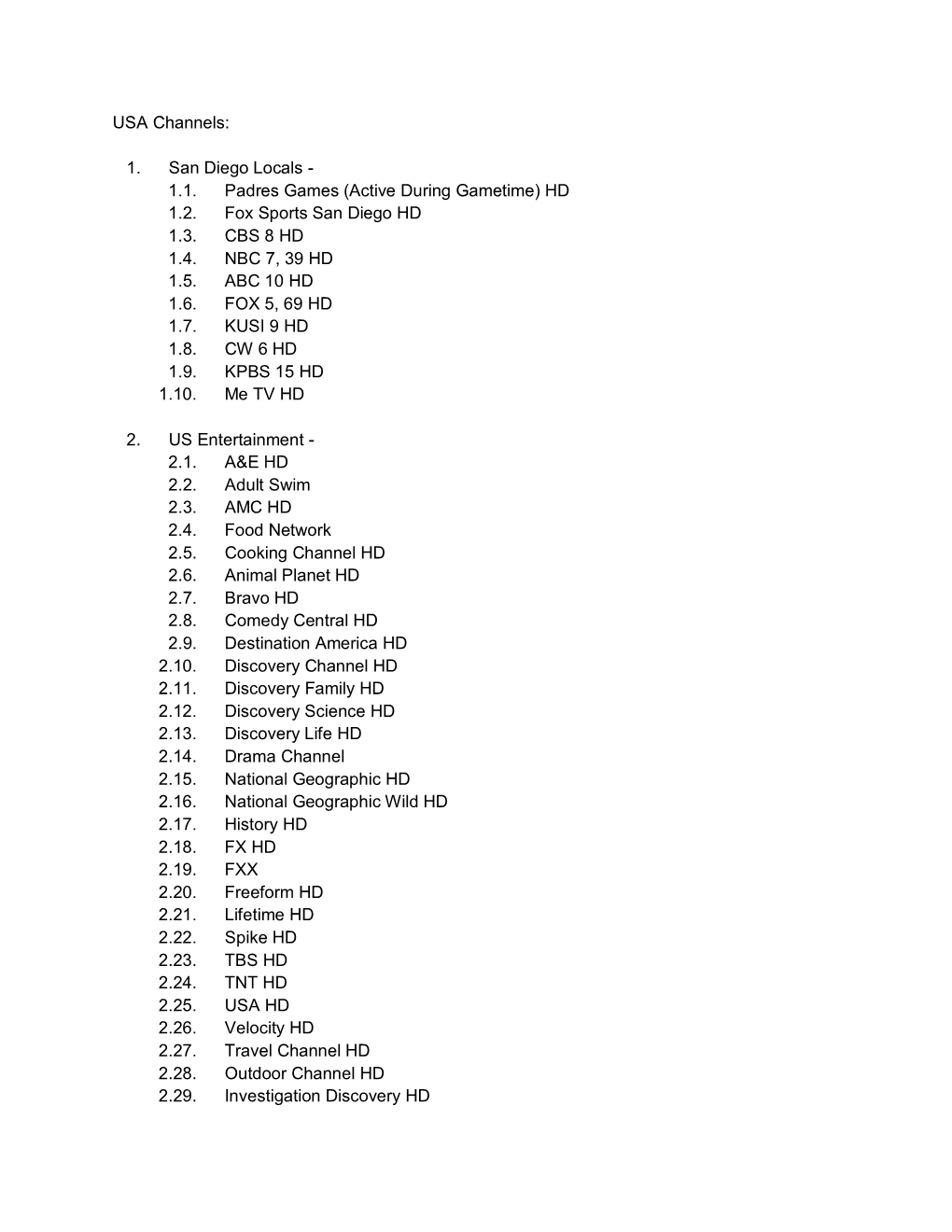 USA Channels: 1. San Diego Locals
