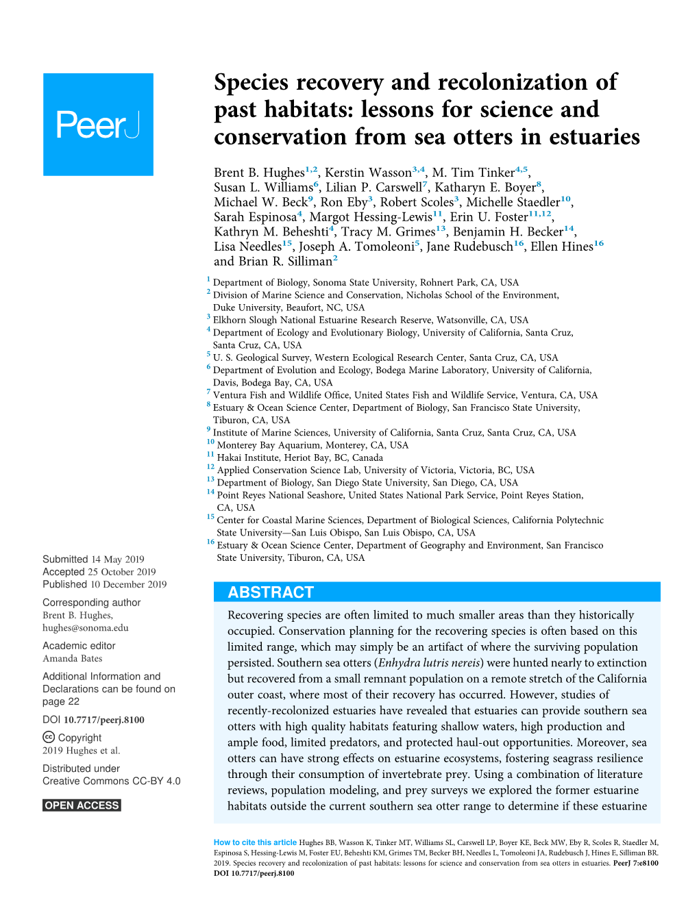 Lessons for Science and Conservation from Sea Otters in Estuaries