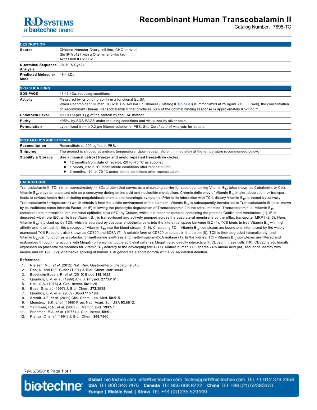 Recombinant Human Transcobalamin II Catalog Number: 7895-TC