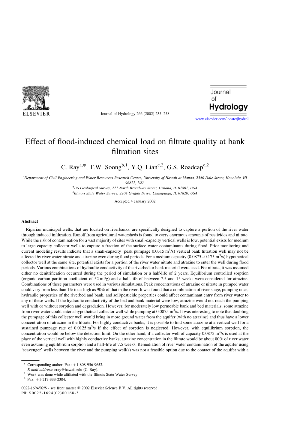 Effect of Flood-Induced Chemical Load on Filtrate Quality at Bank Filtration Sites