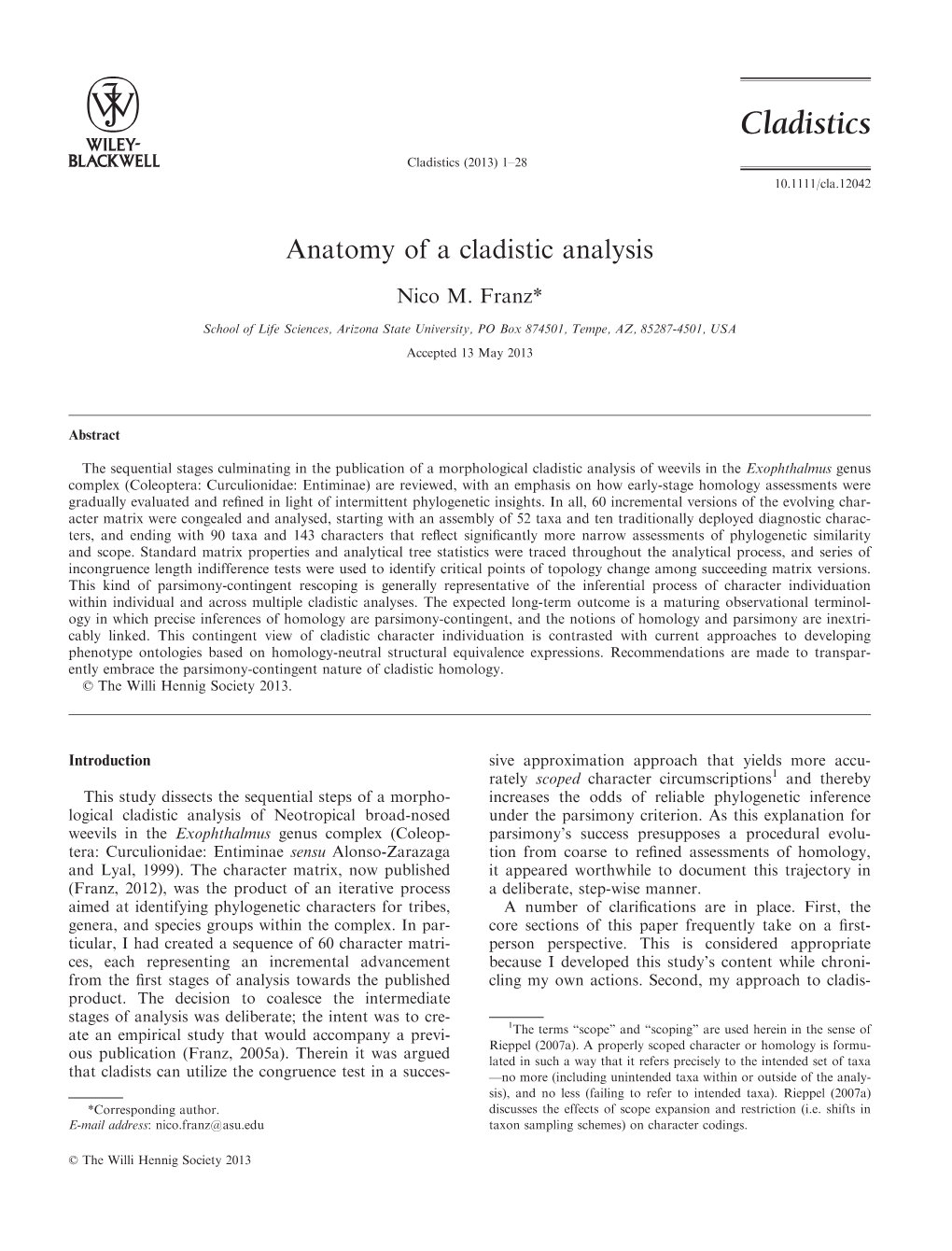 Anatomy of a Cladistic Analysis