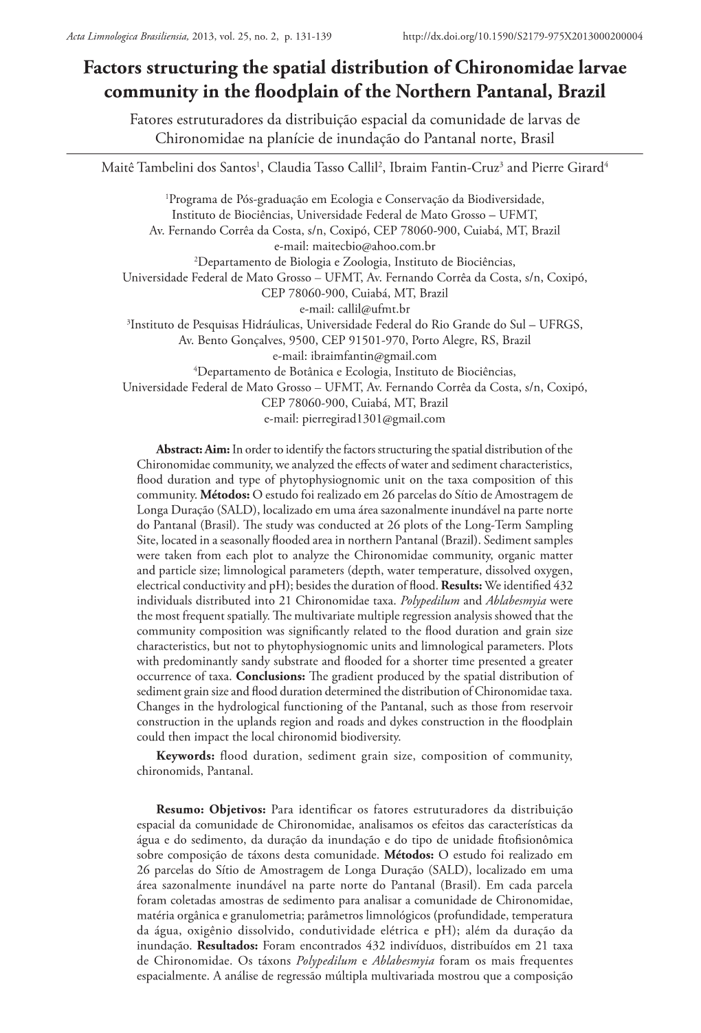 Factors Structuring the Spatial Distribution of Chironomidae Larvae