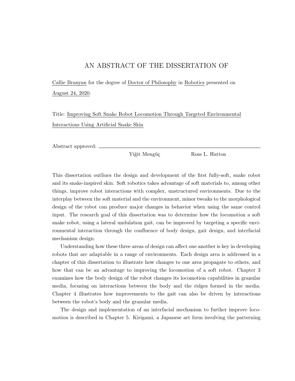 An Abstract of the Dissertation Of