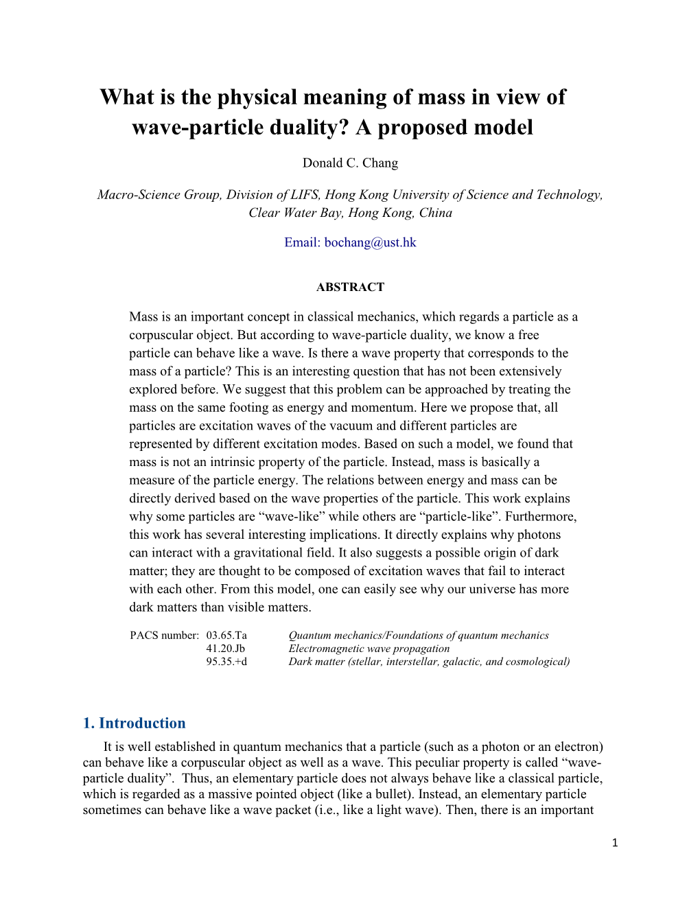 What Is the Physical Meaning of Mass in View of Wave-Particle Duality? a Proposed Model