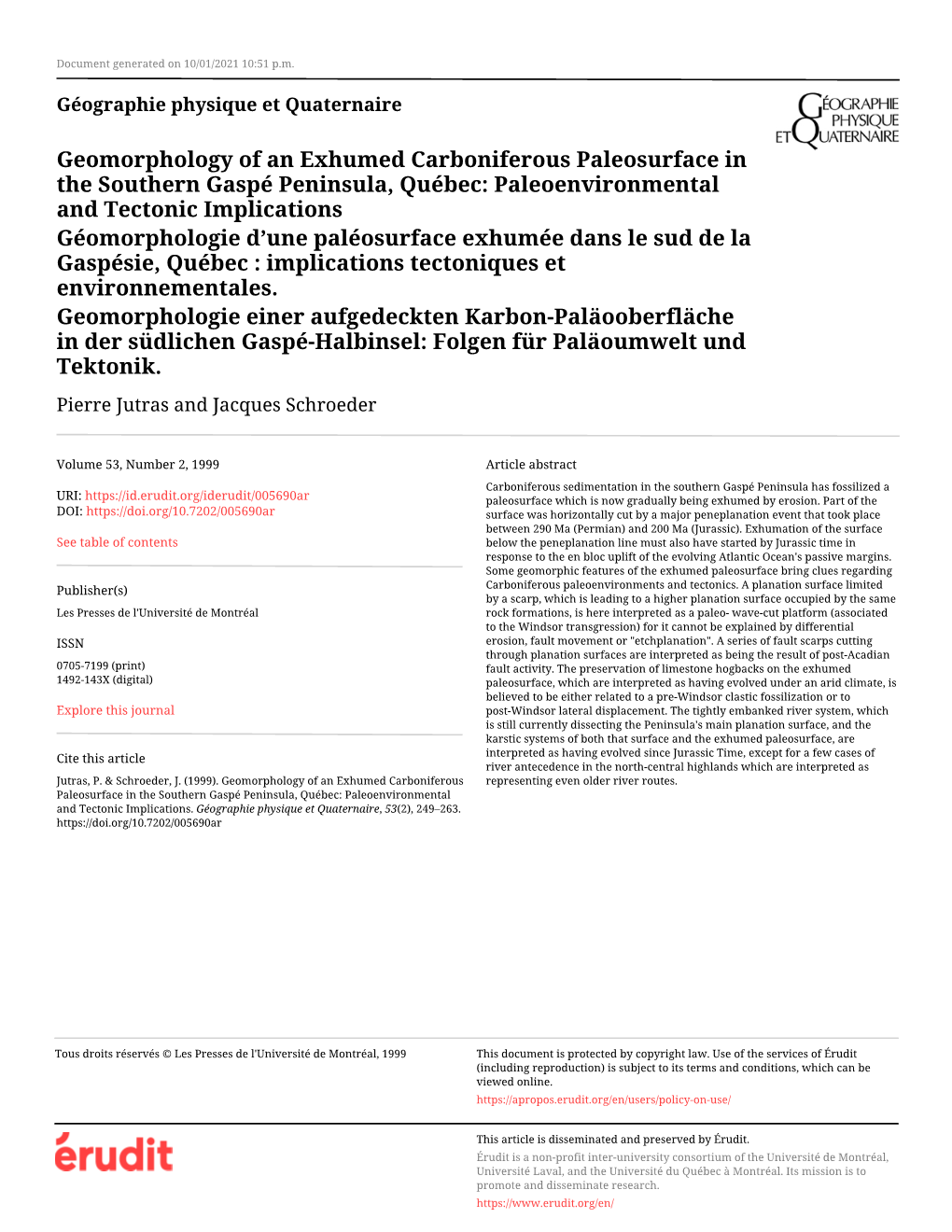 Geomorphology of an Exhumed Carboniferous Paleosurface