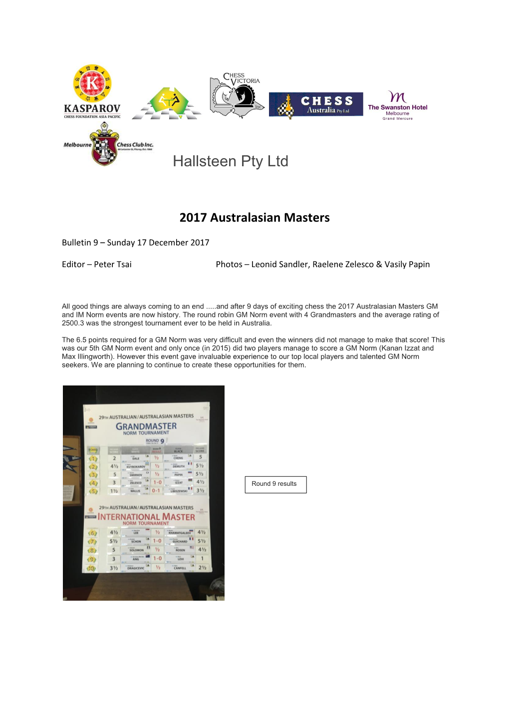 2017 Australasian Masters Bulletin 9