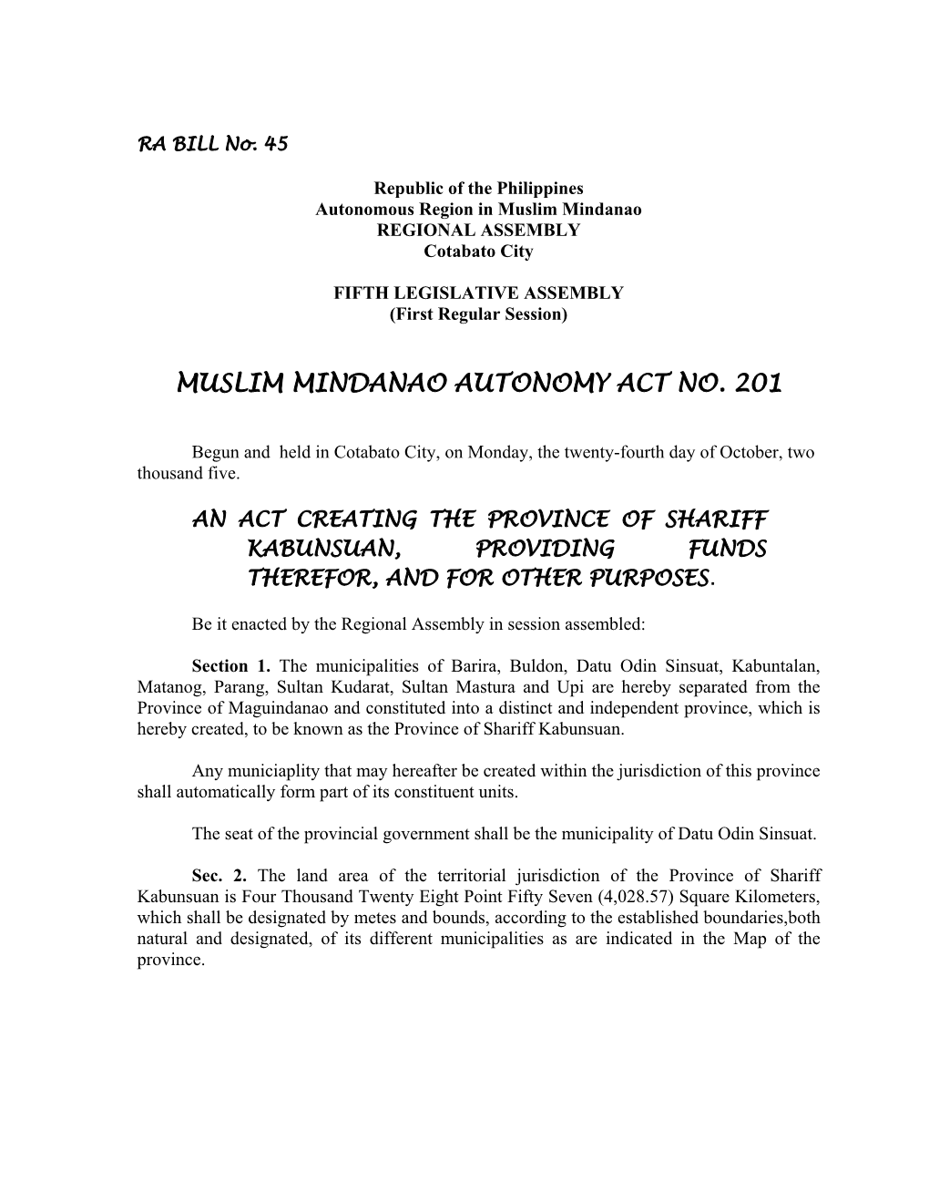 Muslim Mindanao Autonomy Act No. 201