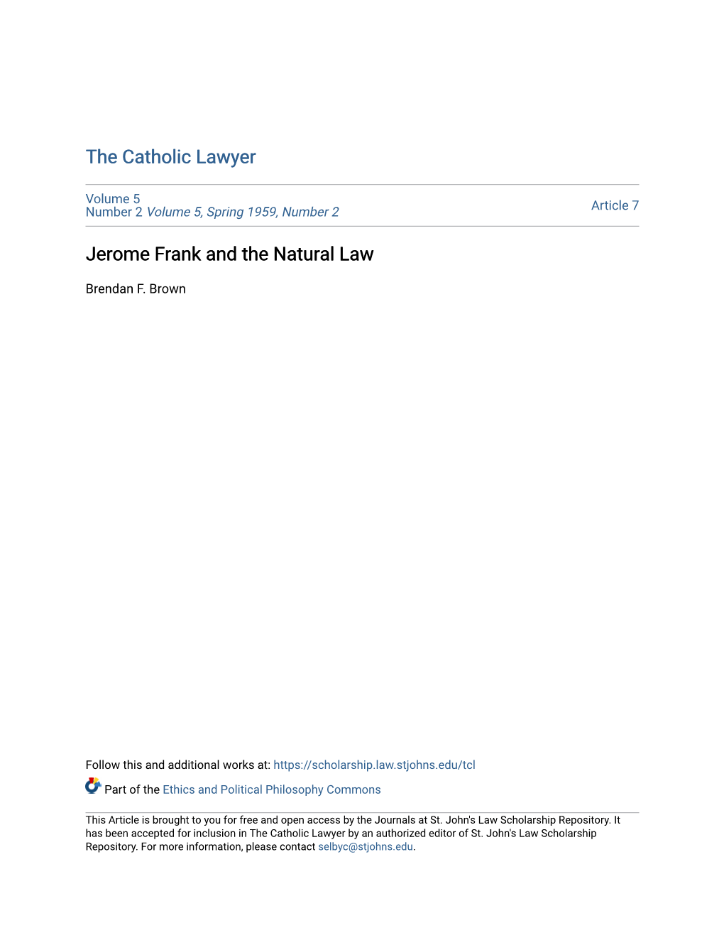 Jerome Frank and the Natural Law