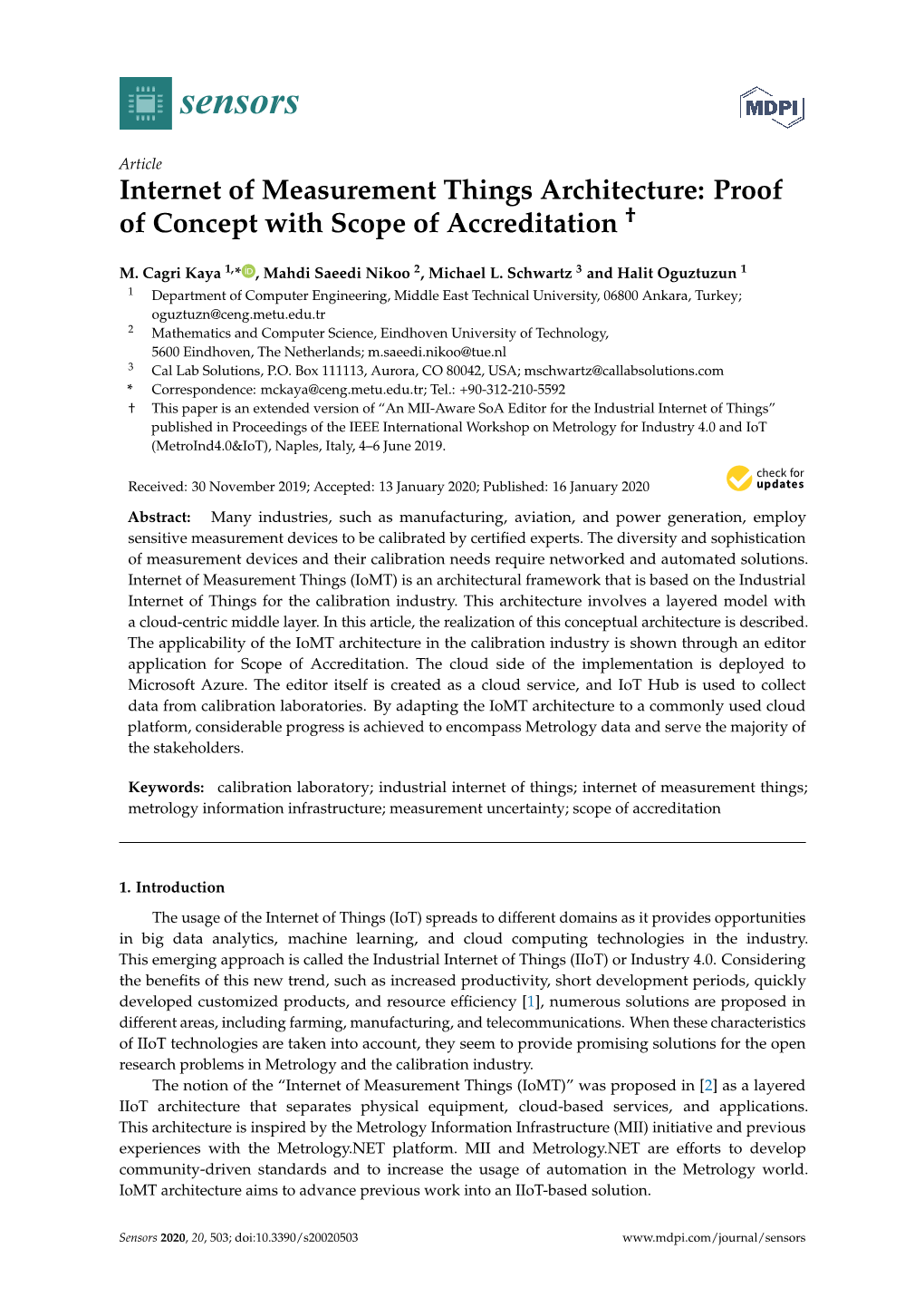 Internet of Measurement Things Architecture: Proof of Concept with Scope of Accreditation †