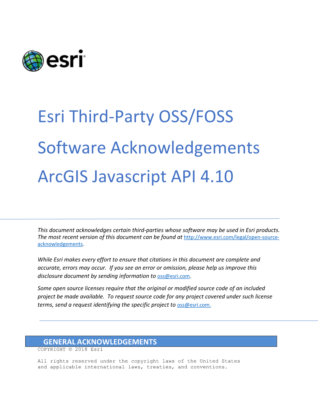 Esri Third-Party OSS/FOSS Software Acknowledgements Arcgis