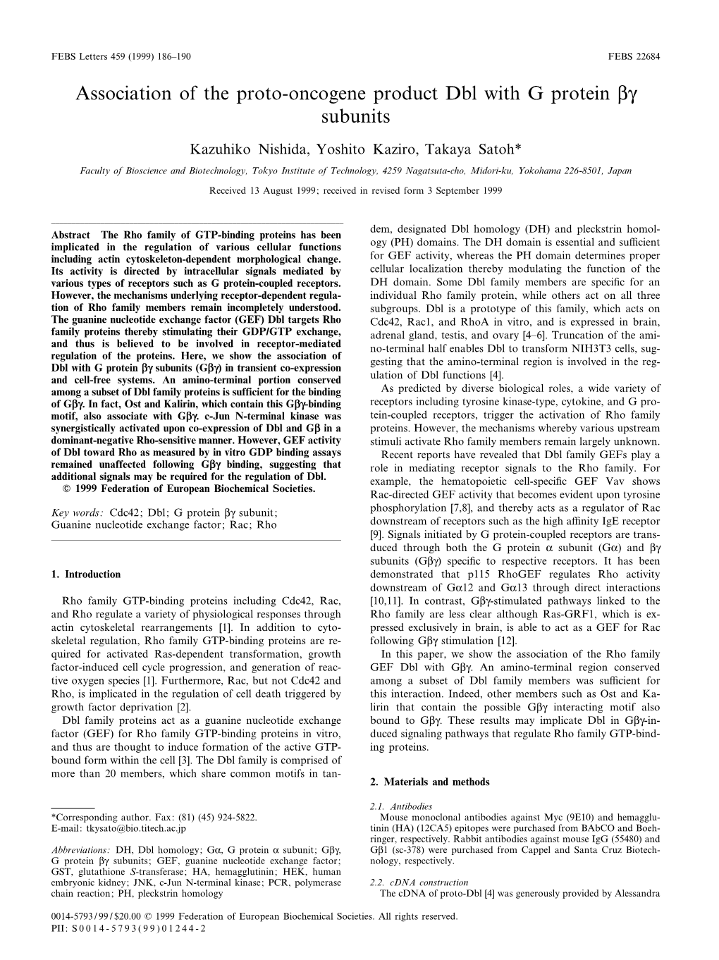 Association of the Proto-Oncogene Product Dbl with G Protein LQ Subunits