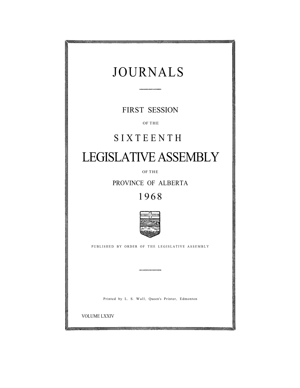 Journals Legislative Assembly