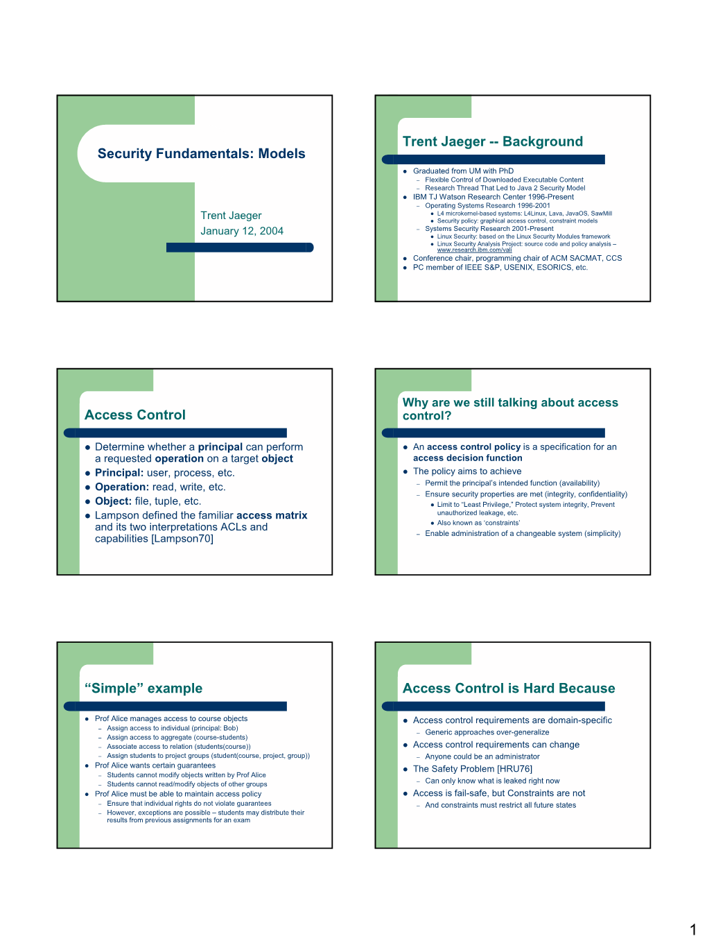 Security Fundamentals: Models Trent Jaeger