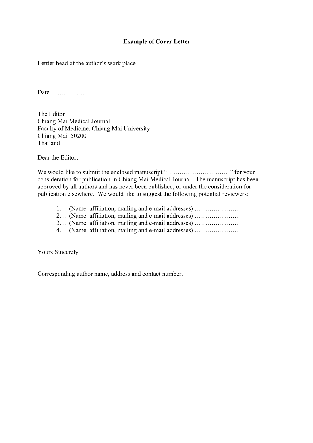 Example of Cover Letter