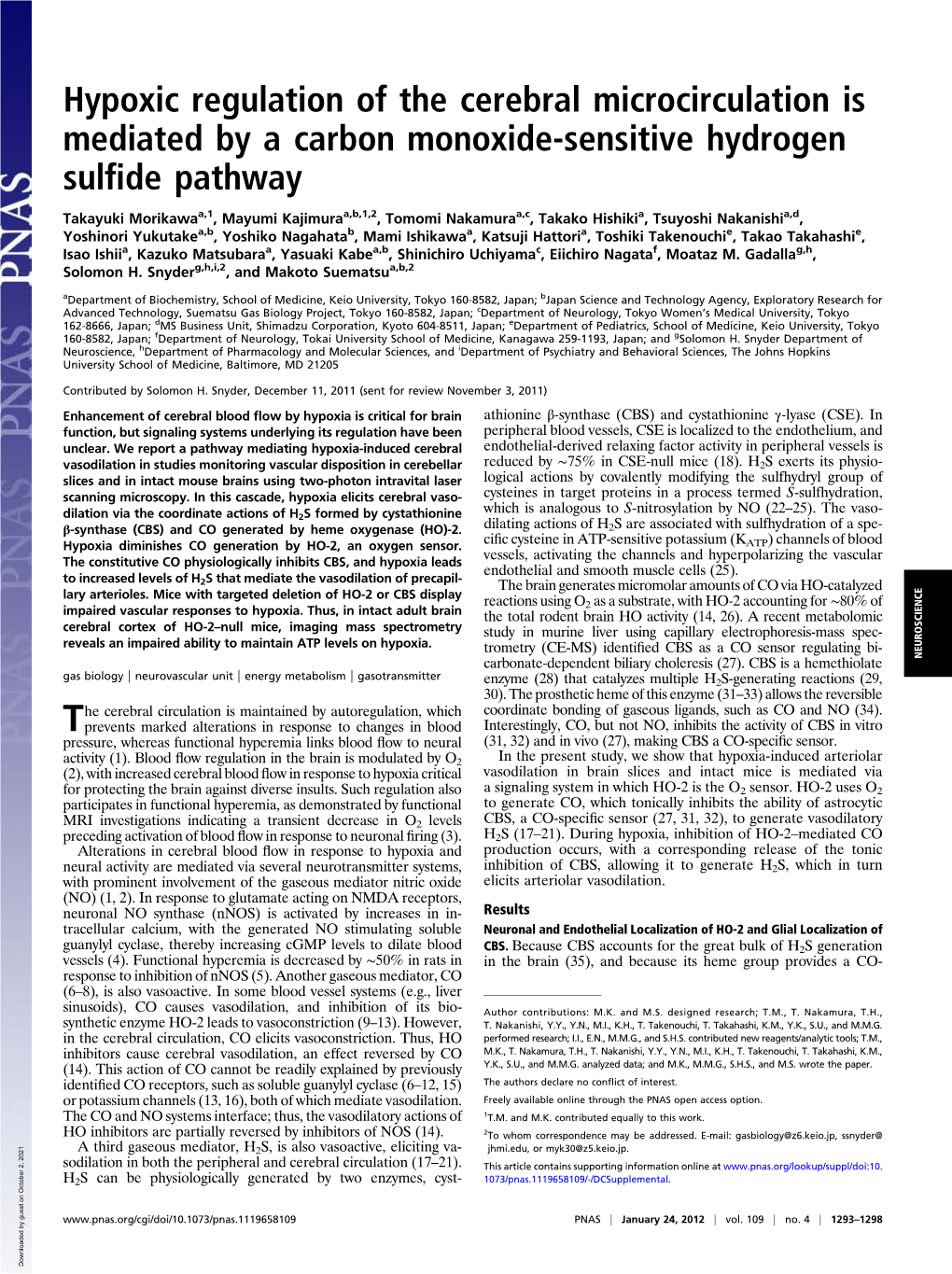 Hypoxic Regulation of the Cerebral Microcirculation Is Mediated by a Carbon Monoxide-Sensitive Hydrogen Sulﬁde Pathway