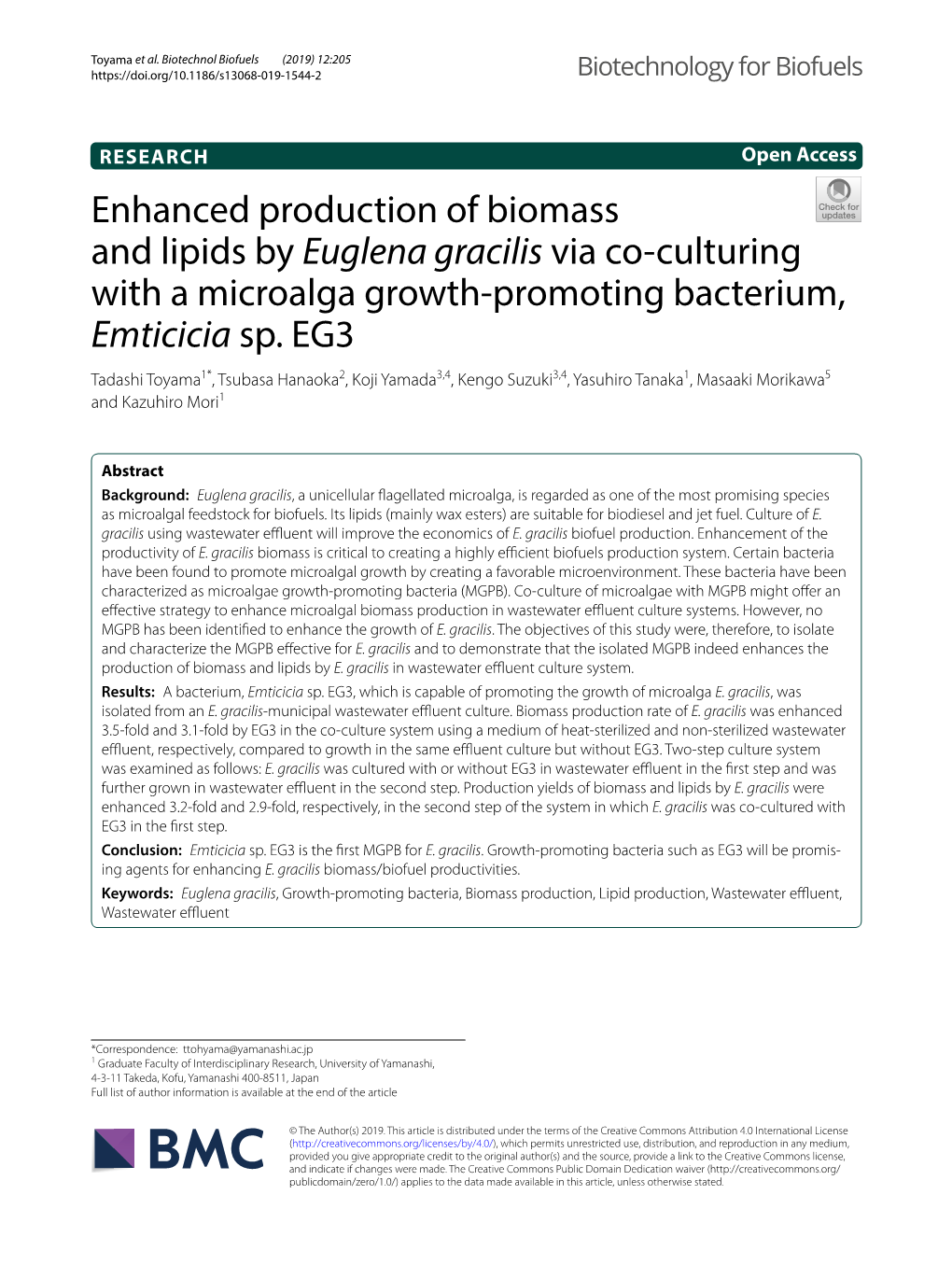 Euglena Gracilis Via Co‑Culturing with a Microalga Growth‑Promoting Bacterium, Emticicia Sp