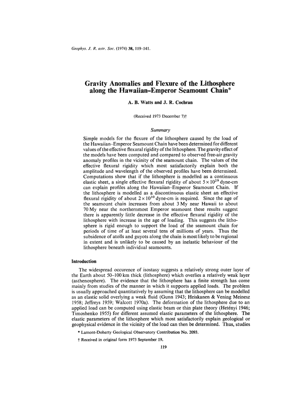 Gravity Anomalies and Flexure of the Lithosphere Along the Hawaiian-Emperor Seamount Chain*