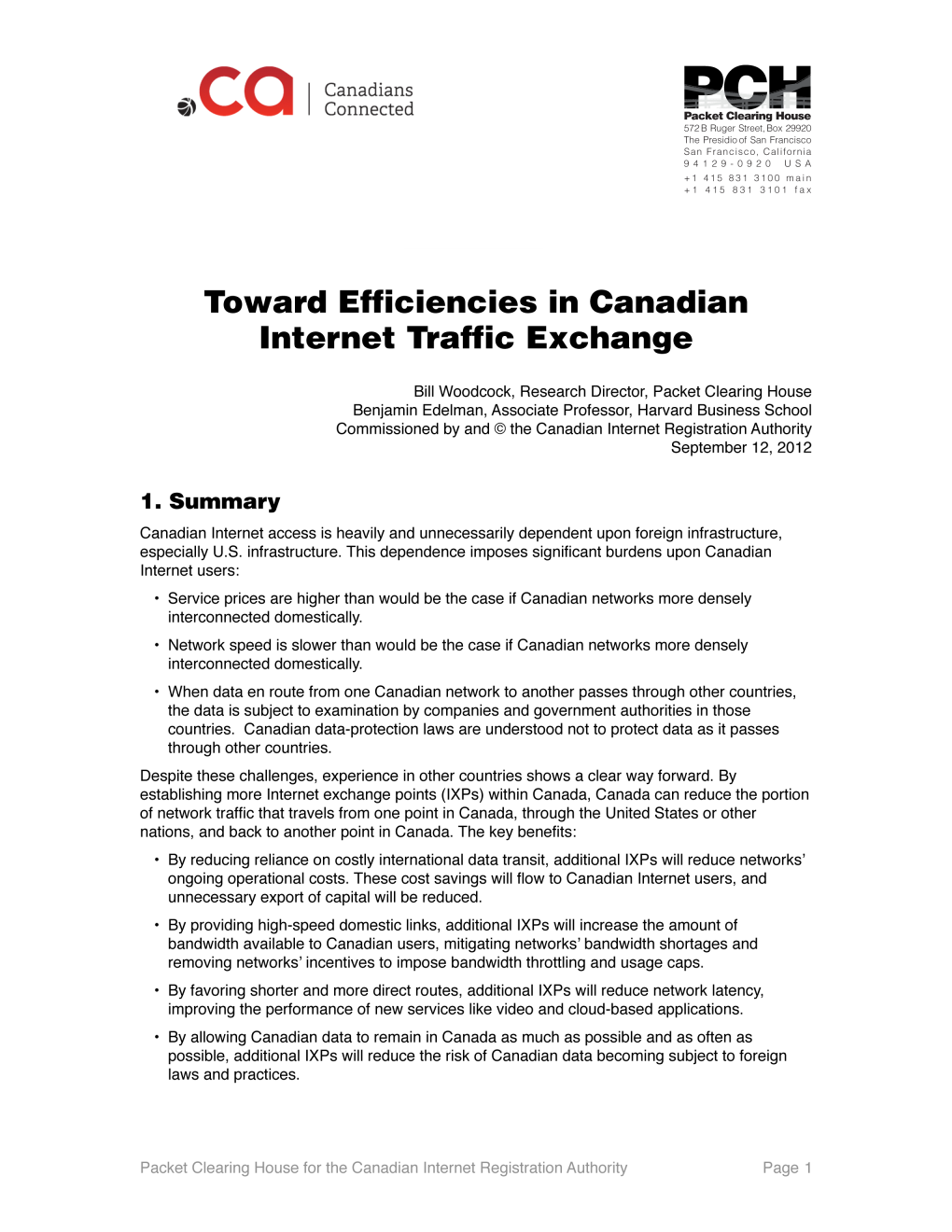 Toward Efficiencies in Canadian Internet Traffic Exchange