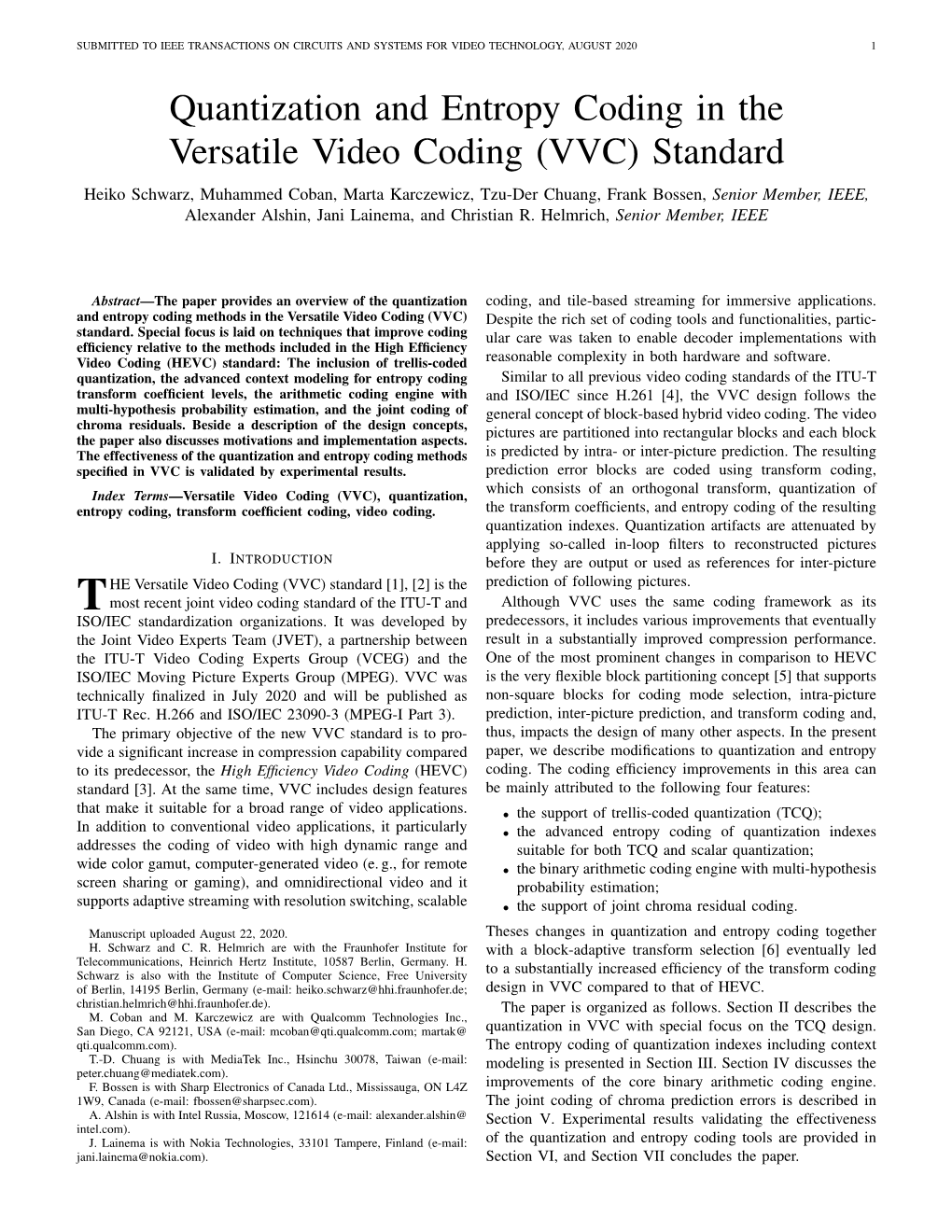 Quantization and Entropy Coding in the Versatile Video Coding (VVC