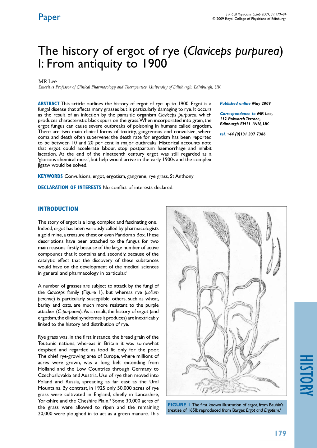 The History of Ergot of Rye (Claviceps Purpurea) II: from 1900 to 1940