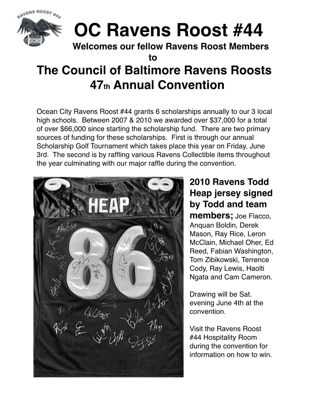 OC Ravens Roost #44 Welcomes Our Fellow Ravens Roost Members to the Council of Baltimore Ravens Roosts 47Th Annual Convention