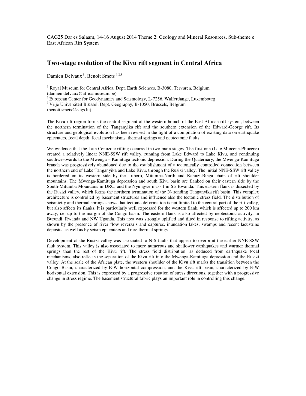 Two-Stage Evolution of the Kivu Rift Segment in Central Africa