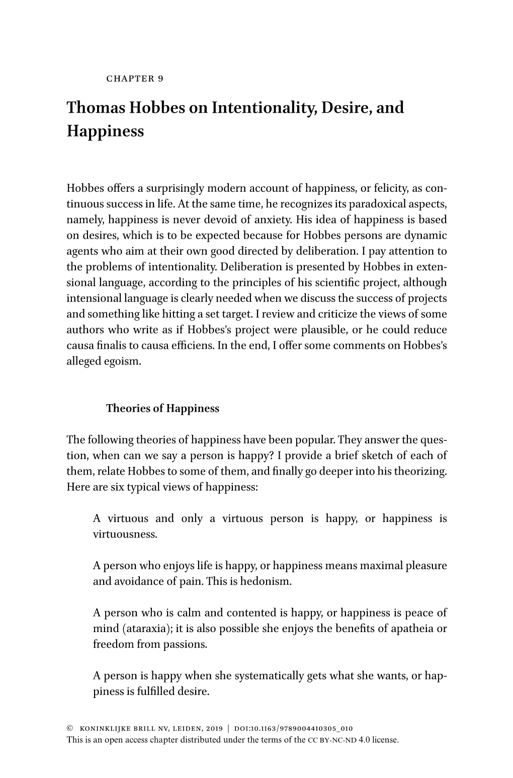 Thomas Hobbes on Intentionality, Desire, and Happiness