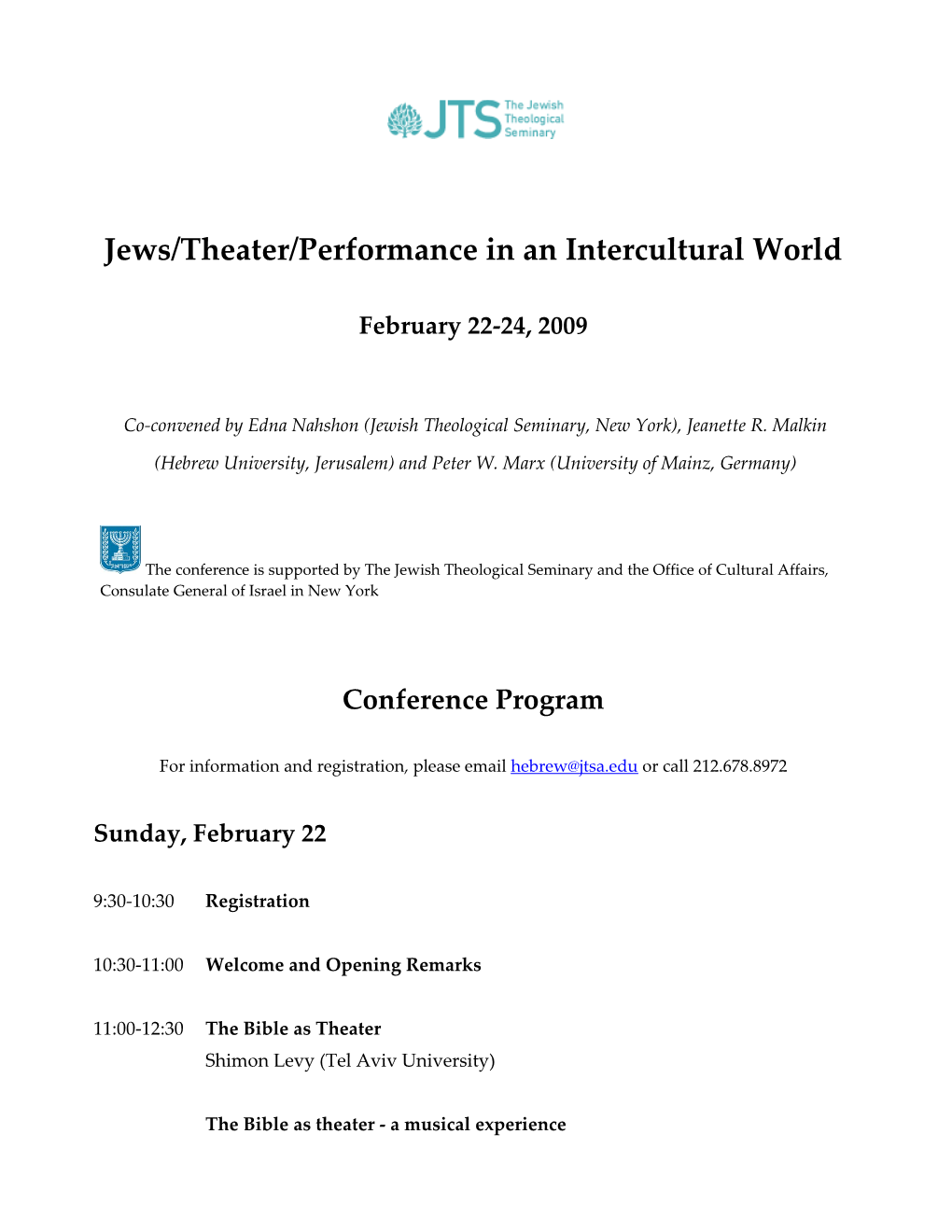 Jews/Theater/Performance in an Intercultural World