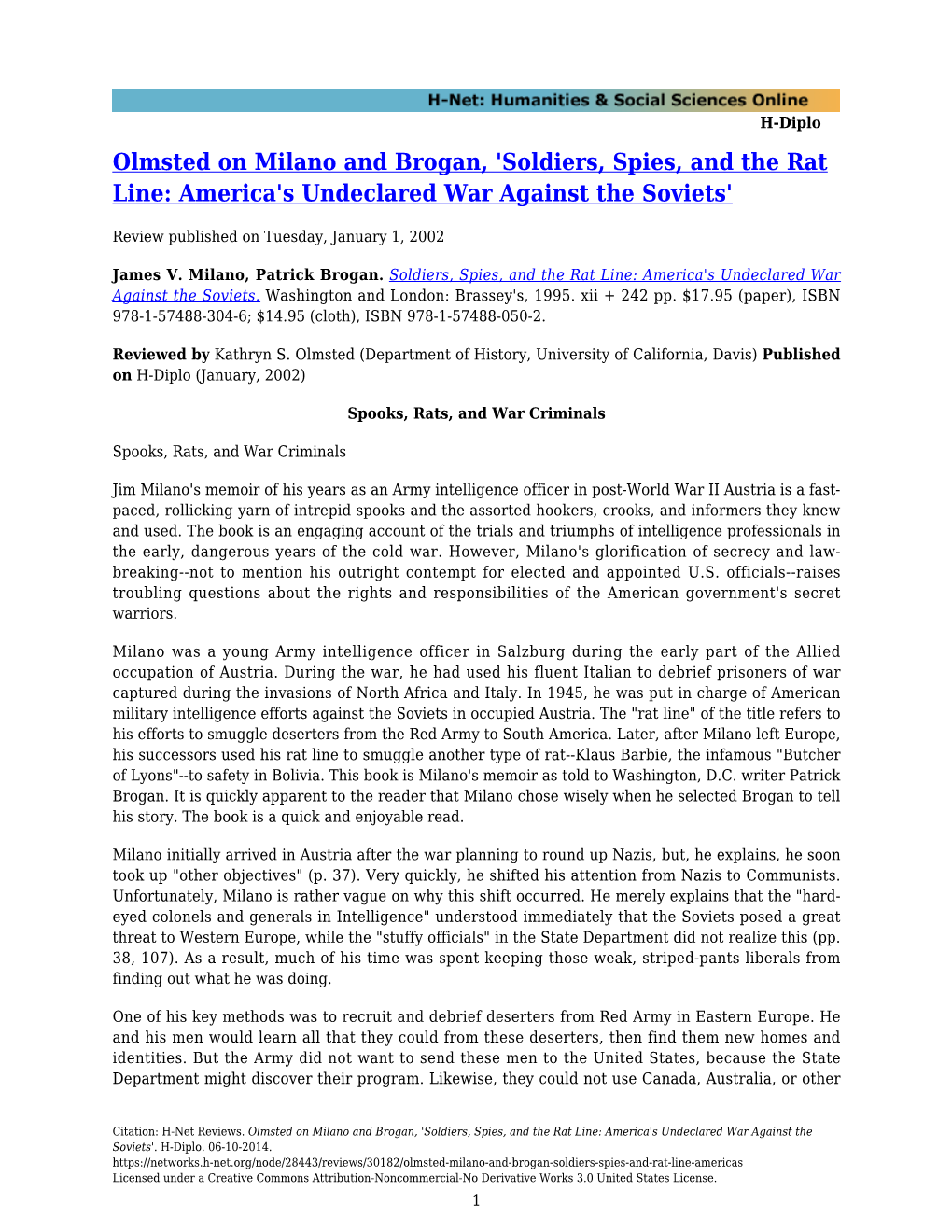 'Soldiers, Spies, and the Rat Line: America's Undeclared War Against the Soviets'