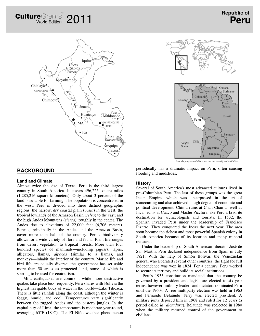 Culturegramstm Republic of World Edition 2011 Peru