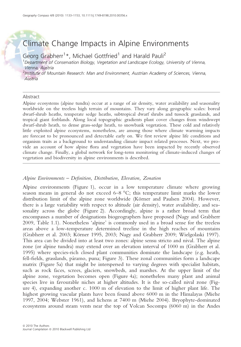 Climate Change Impacts in Alpine Environments