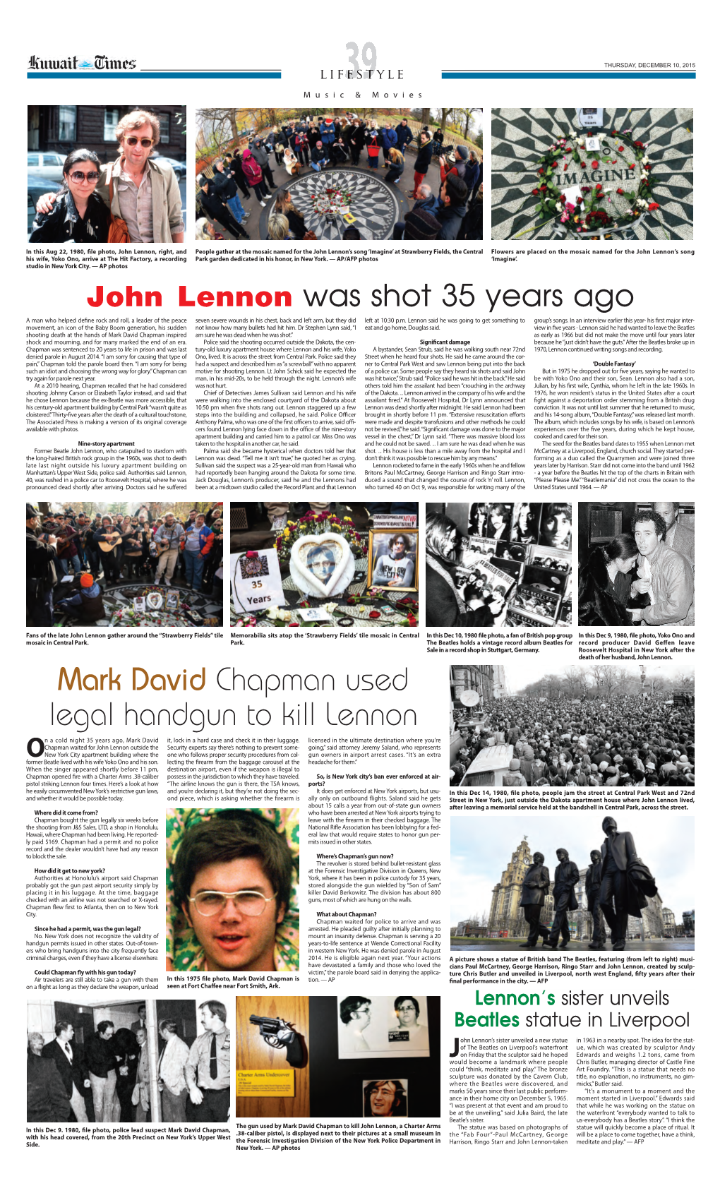 Mark David Chapman Used Legal Handgun to Kill Lennon