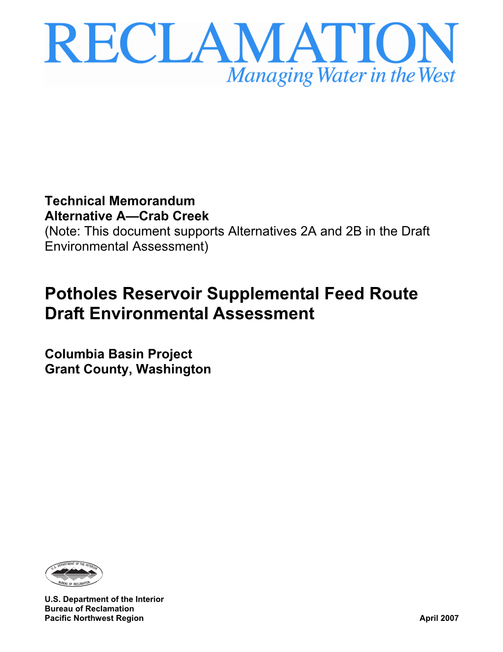 Crab Creek (Note: This Document Supports Alternatives 2A and 2B in the Draft Environmental Assessment)