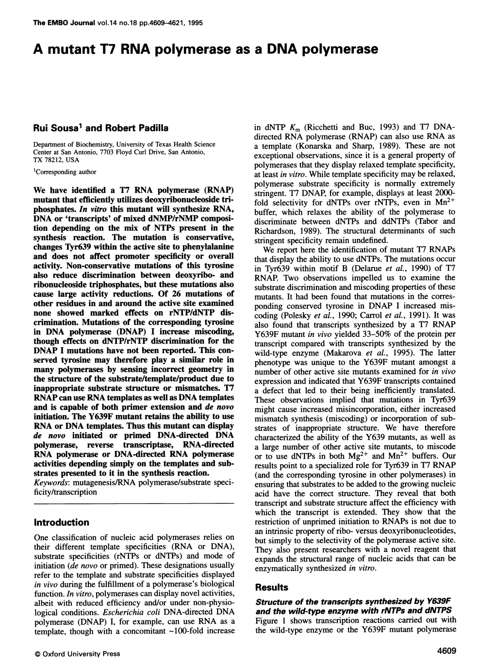 A Mutant T7 RNA Polymerase As a DNA Polymerase