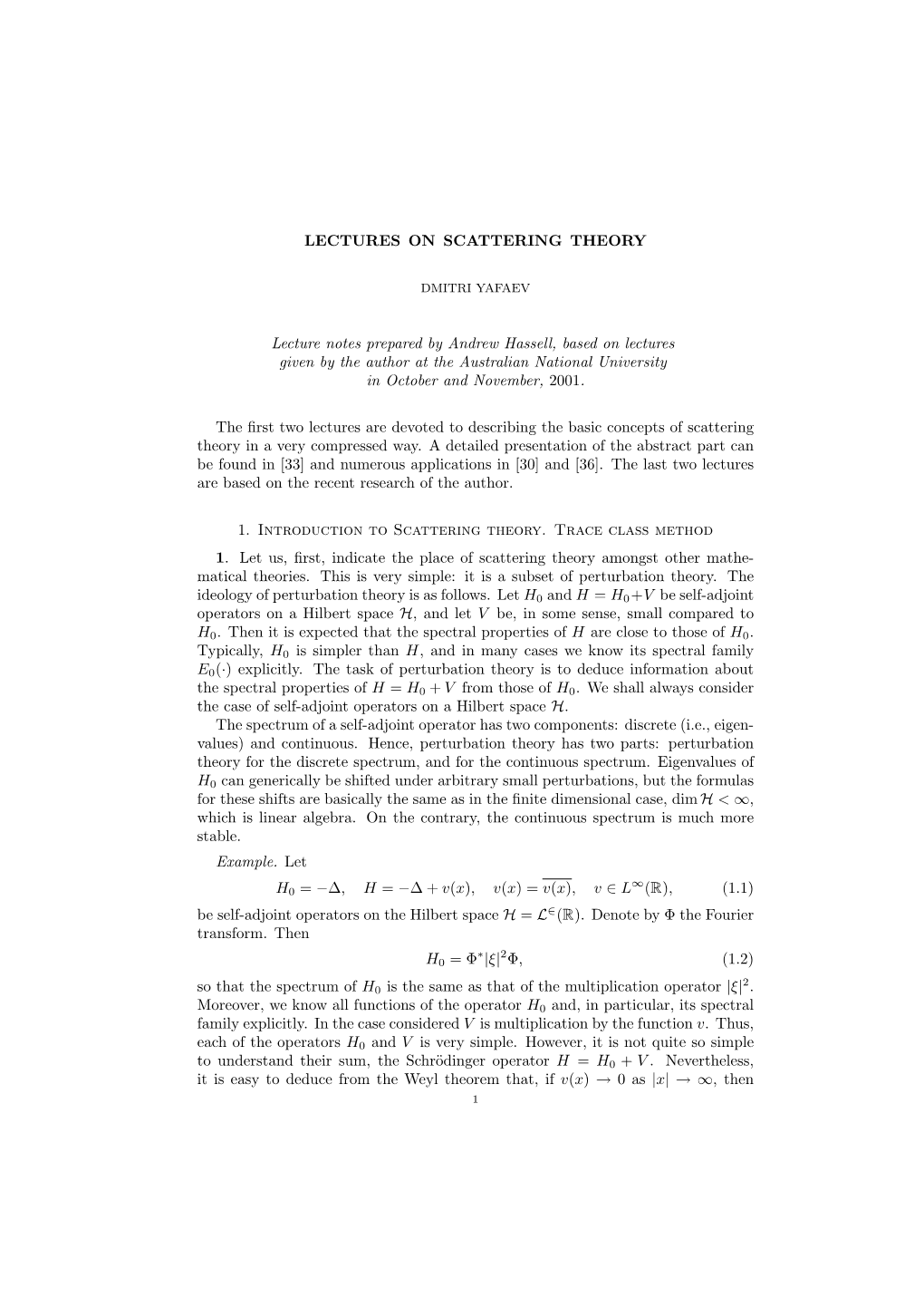 Lectures on Scattering Theory